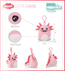 Snug-Mooshies Squishie Plush Pink Keychain for Backpack, Purse, 4 Inch, Axolotl
