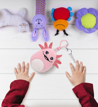 Snug-Mooshies Squishie Plush Pink Keychain for Backpack, Purse, 4 Inch, Axolotl