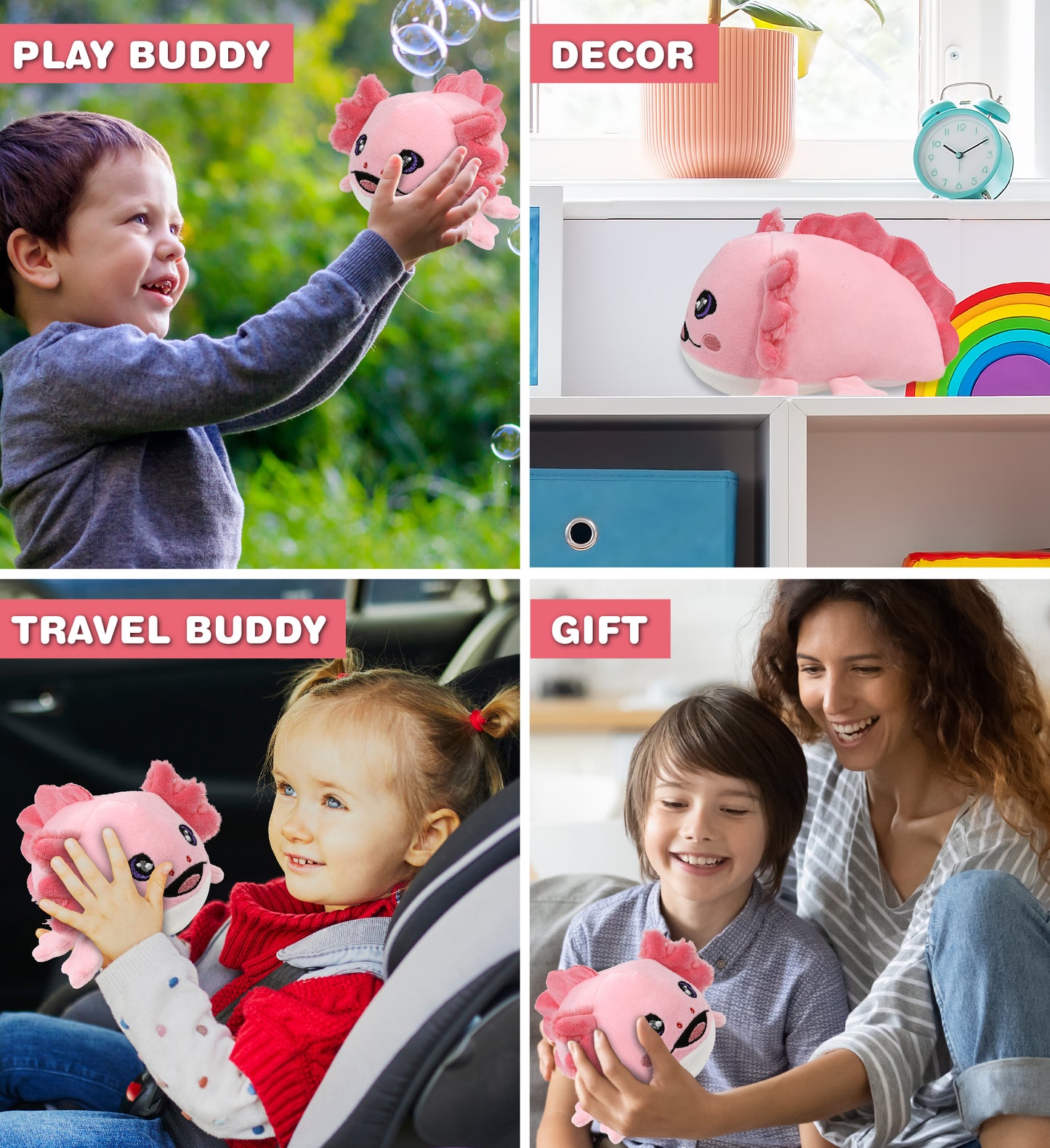 DolliBu Snug Mooshies Axolotl Stuffed Animal - Squishy Sensory Plush - 6 Inches