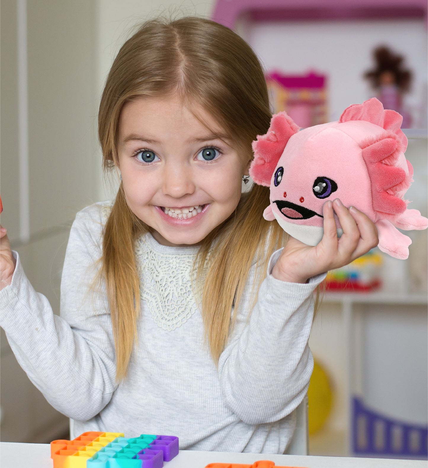 DolliBu Snug Mooshies Axolotl Stuffed Animal - Squishy Sensory Plush - 6 Inches