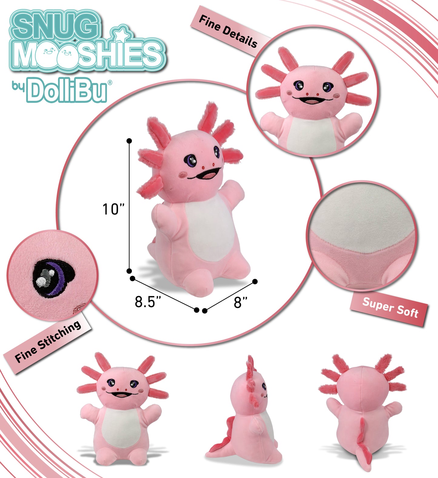 DolliBu Snug-Mooshies Standing Axolotl Stuffed Animal Plush Toy - 10 Inches