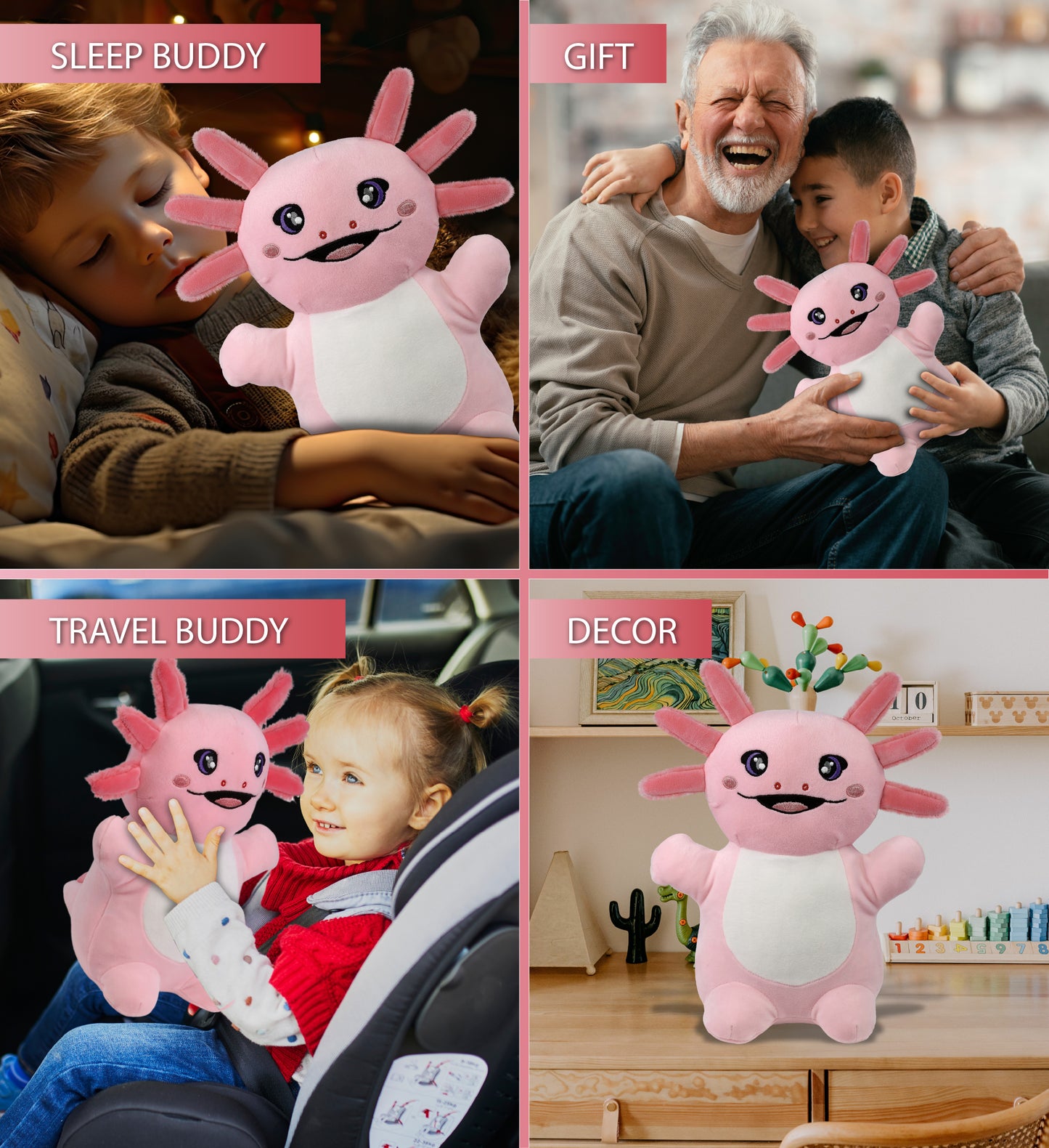 DolliBu Snug-Mooshies Standing Axolotl Stuffed Animal Plush Toy - 10 Inches