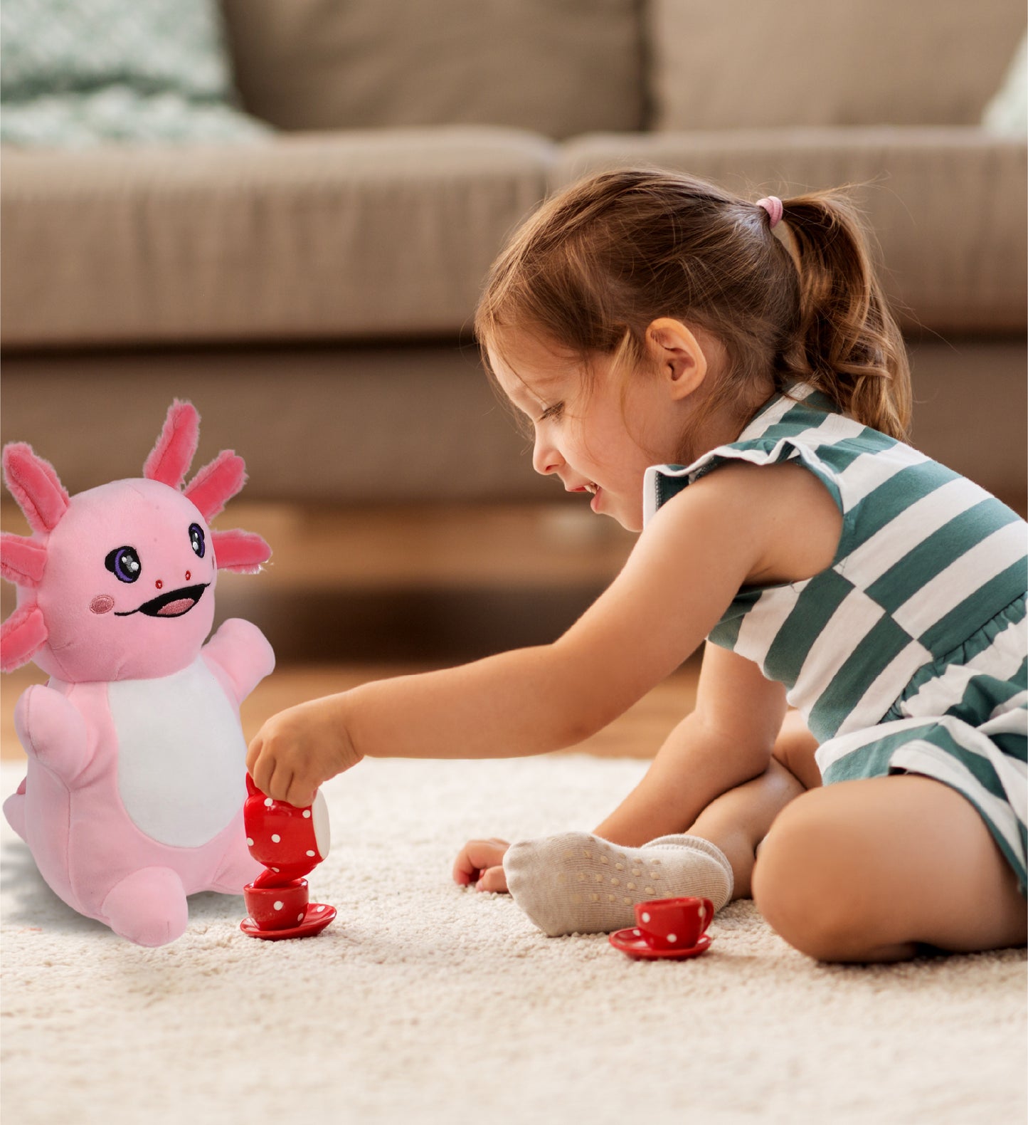 DolliBu Snug-Mooshies Standing Axolotl Stuffed Animal Plush Toy - 10 Inches