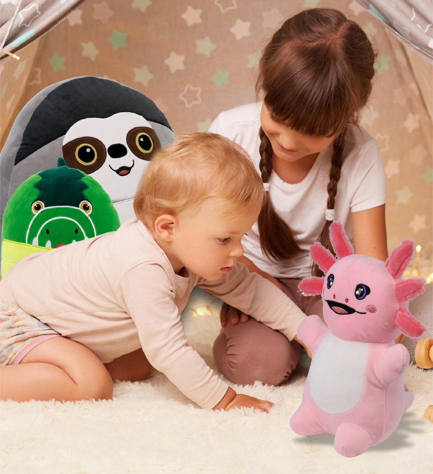 DolliBu Snug-Mooshies Standing Axolotl Stuffed Animal Plush Toy - 10 Inches