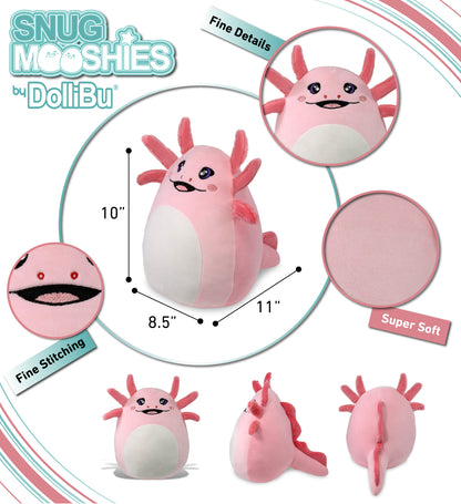 DolliBu Snug-Mooshies Axolotl Stuffed Animal Medium Huggable Plush Toy, 10 Inch