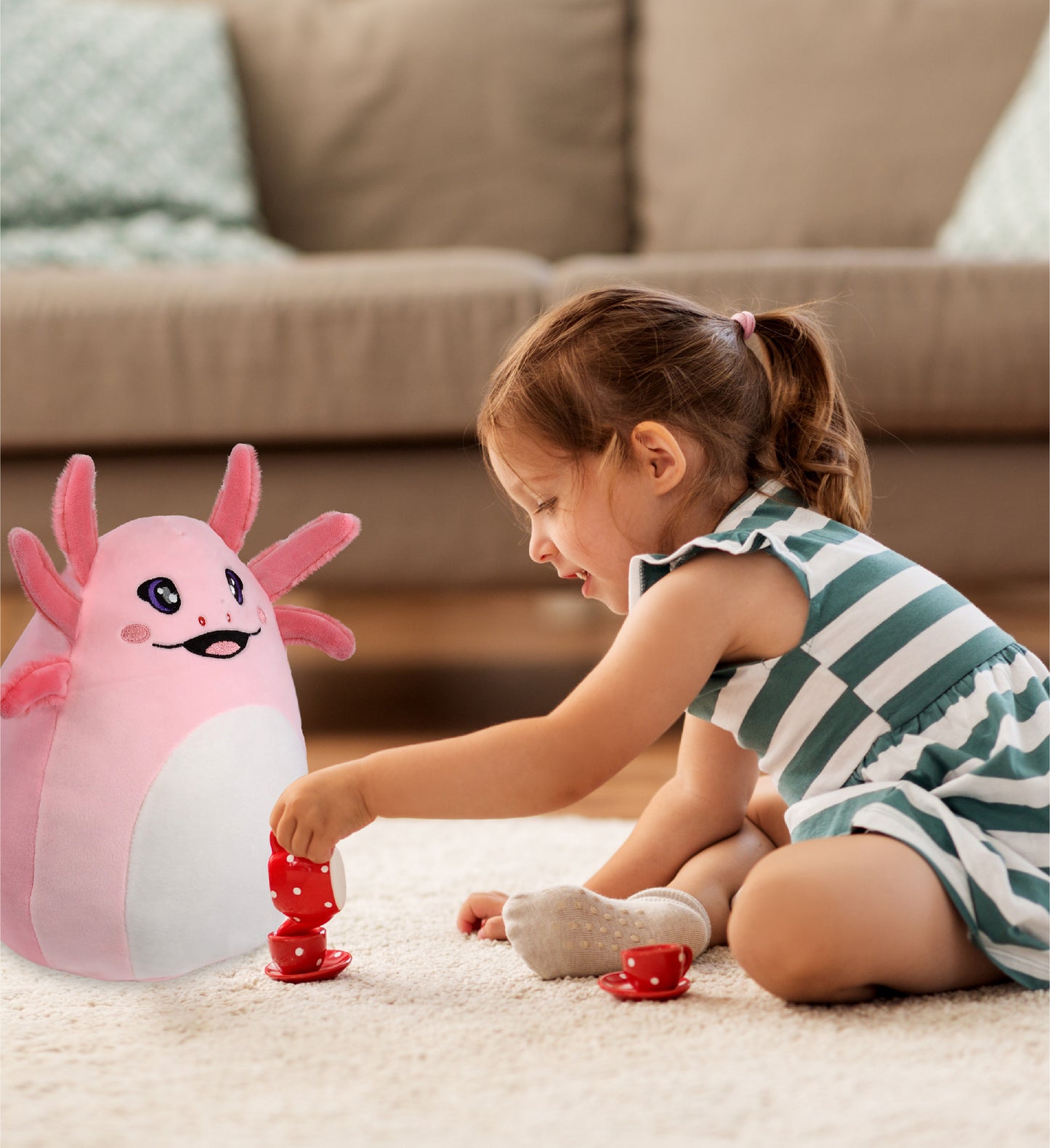 DolliBu Snug-Mooshies Axolotl Stuffed Animal Medium Huggable Plush Toy, 10 Inch