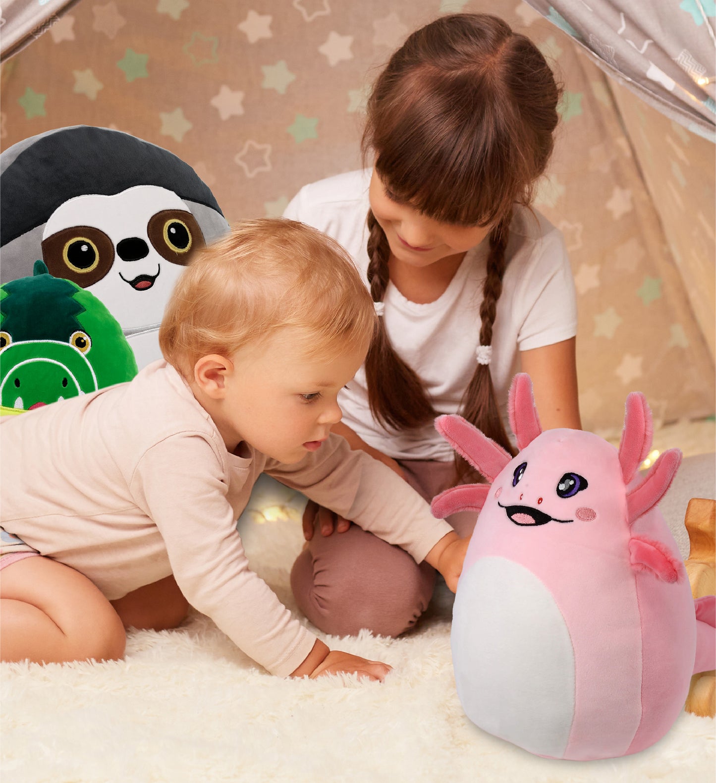 DolliBu Snug-Mooshies Axolotl Stuffed Animal Medium Huggable Plush Toy, 10 Inch