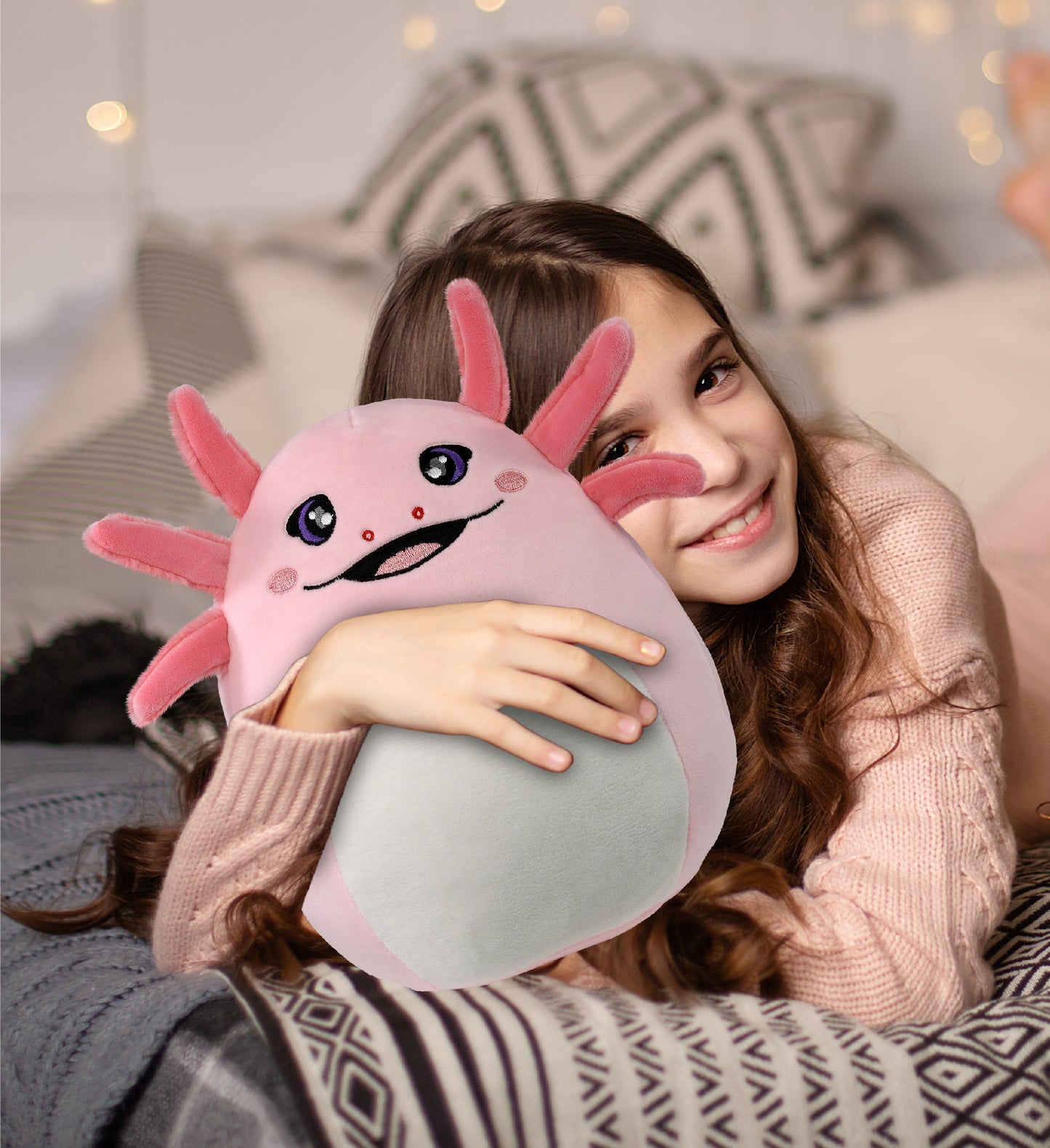 DolliBu Snug-Mooshies Axolotl Stuffed Animal Medium Huggable Plush Toy, 10 Inch