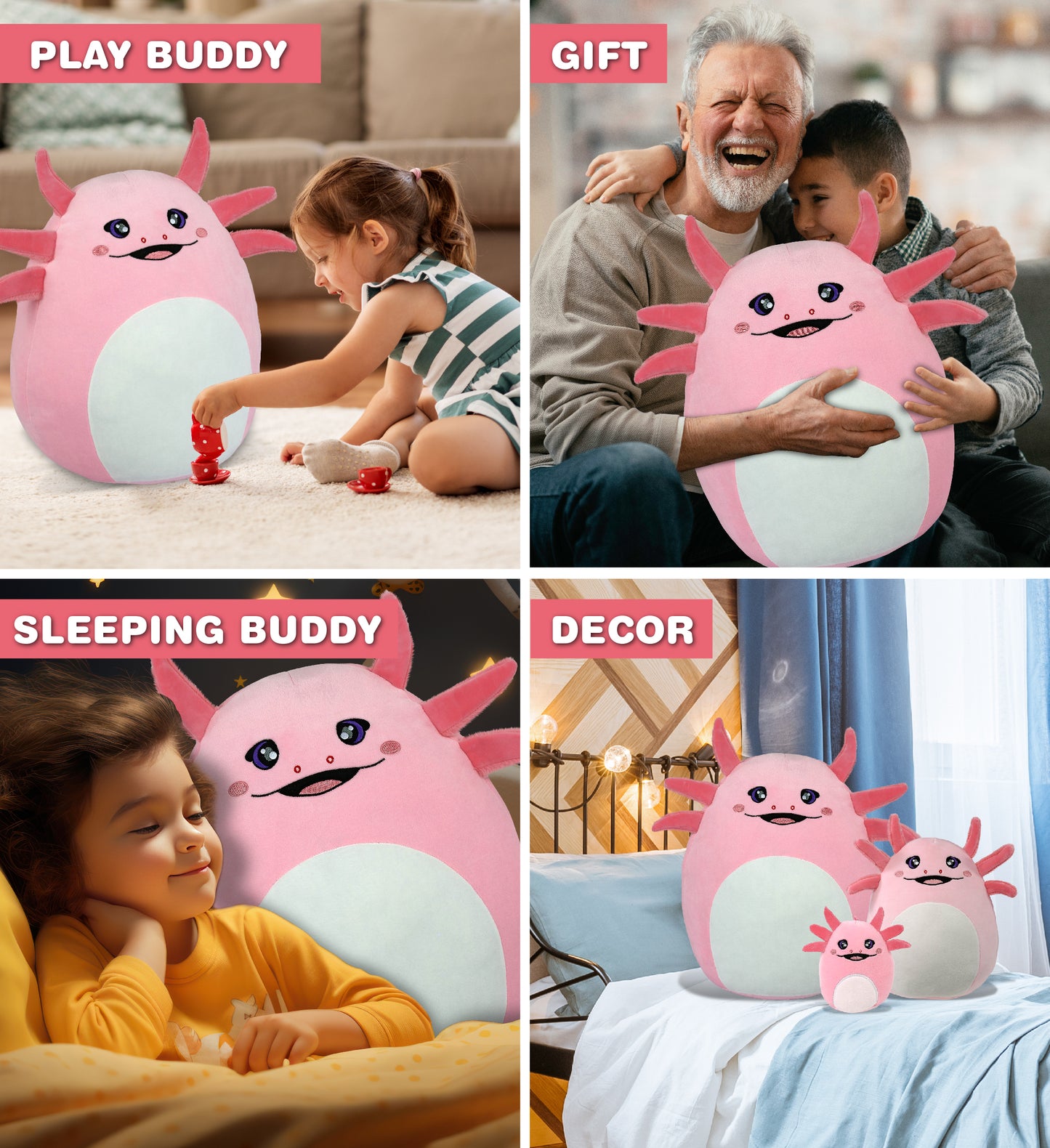 DolliBu Snug Mooshies Axolotl Large Stuffed Animal Plush Toy - 17 inches