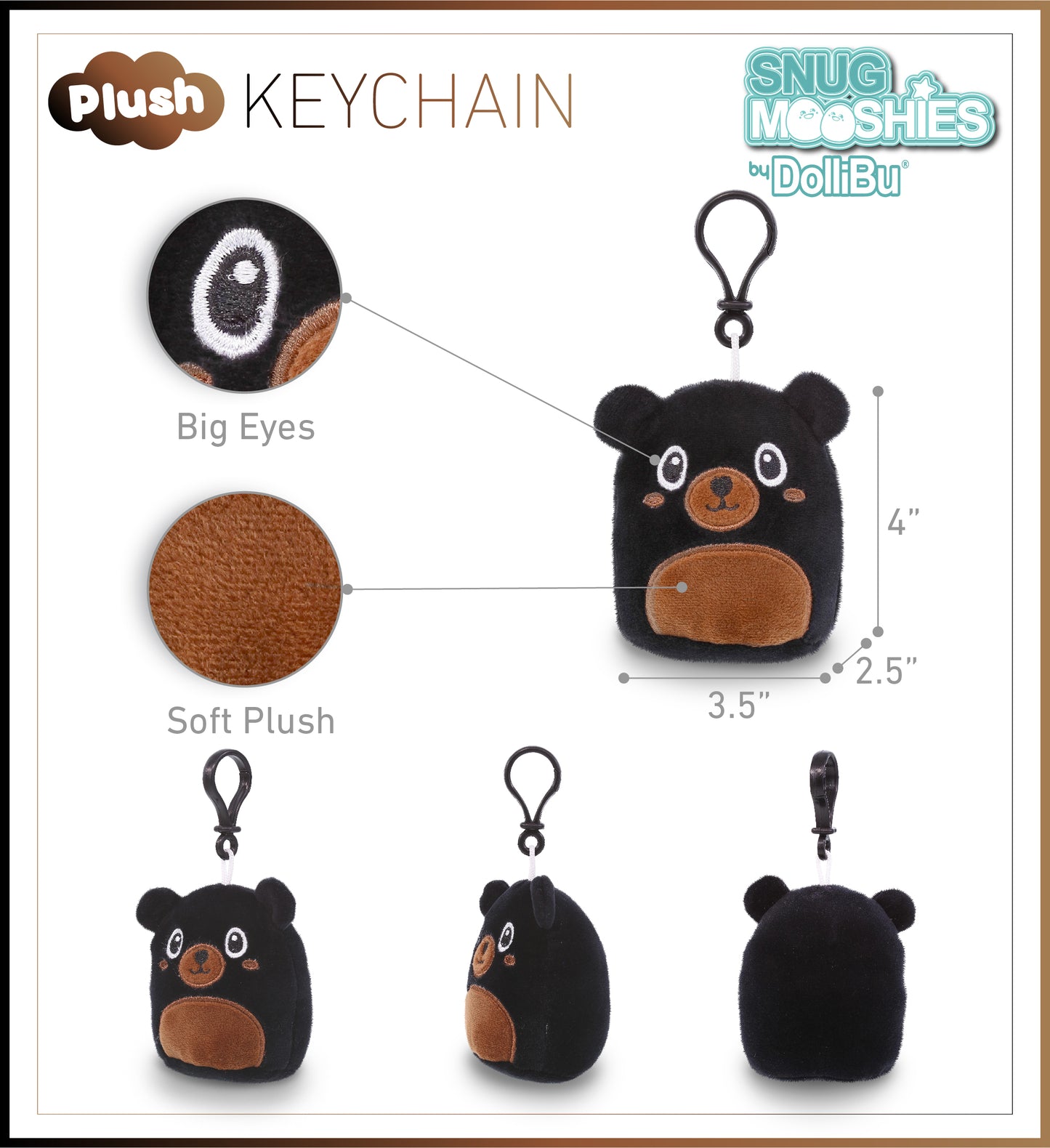 SNUG-MOOSHIES PLUSH CLIPS - BLACK BEAR