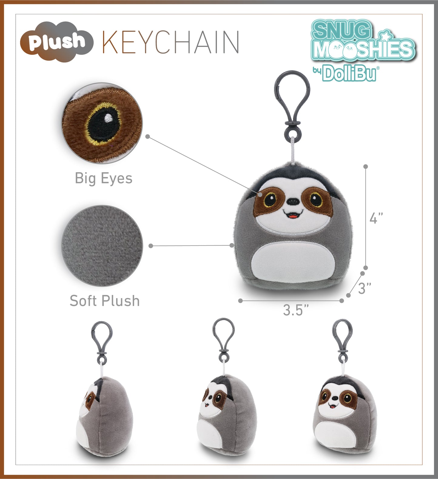 SNUG-MOOSHIES PLUSH CLIPS - SLOTH