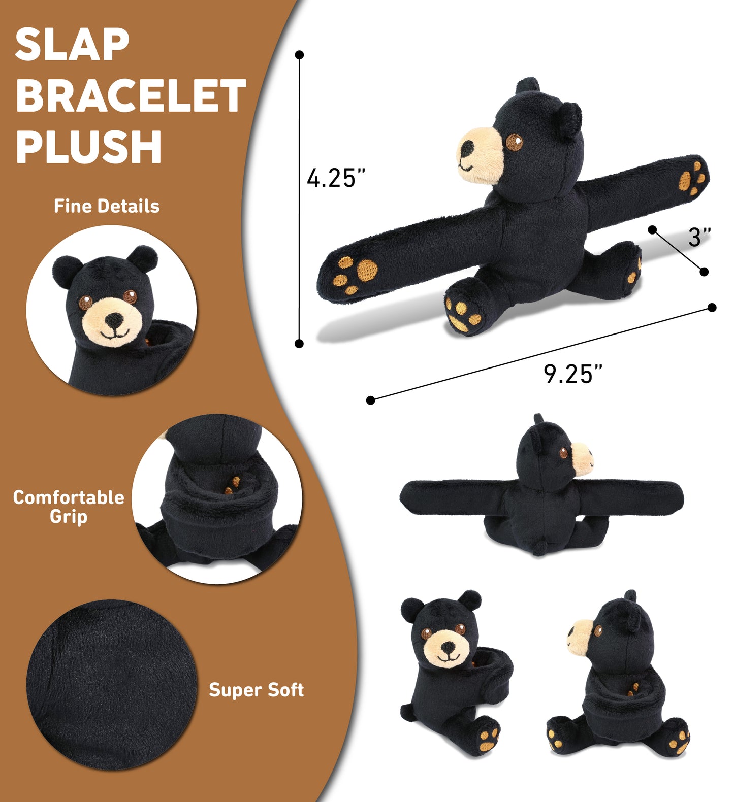 SLAP BRACELET PLUSH - BLACK BEAR