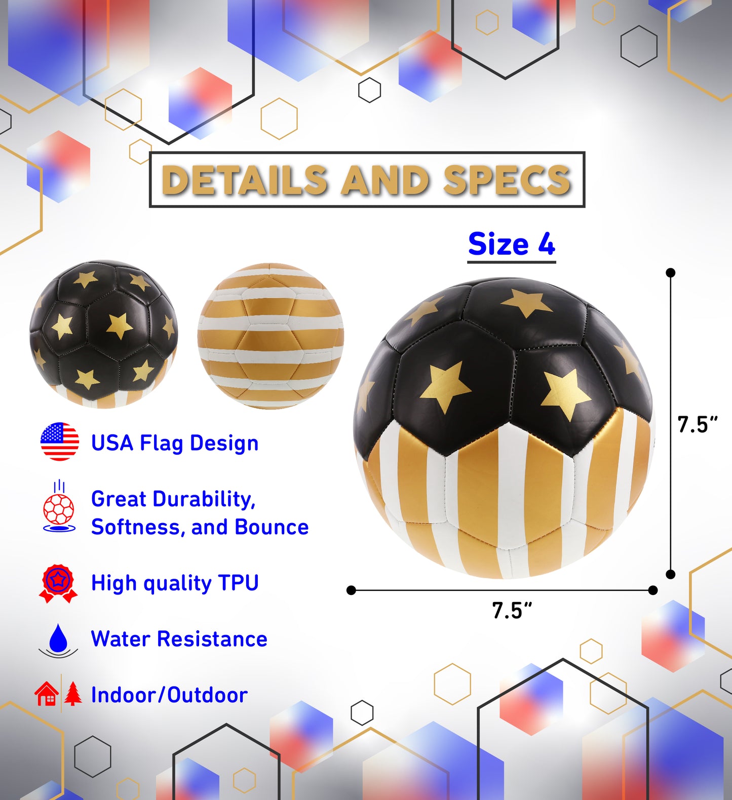 SOCCER BALL - USA FLAG - SIZE 4