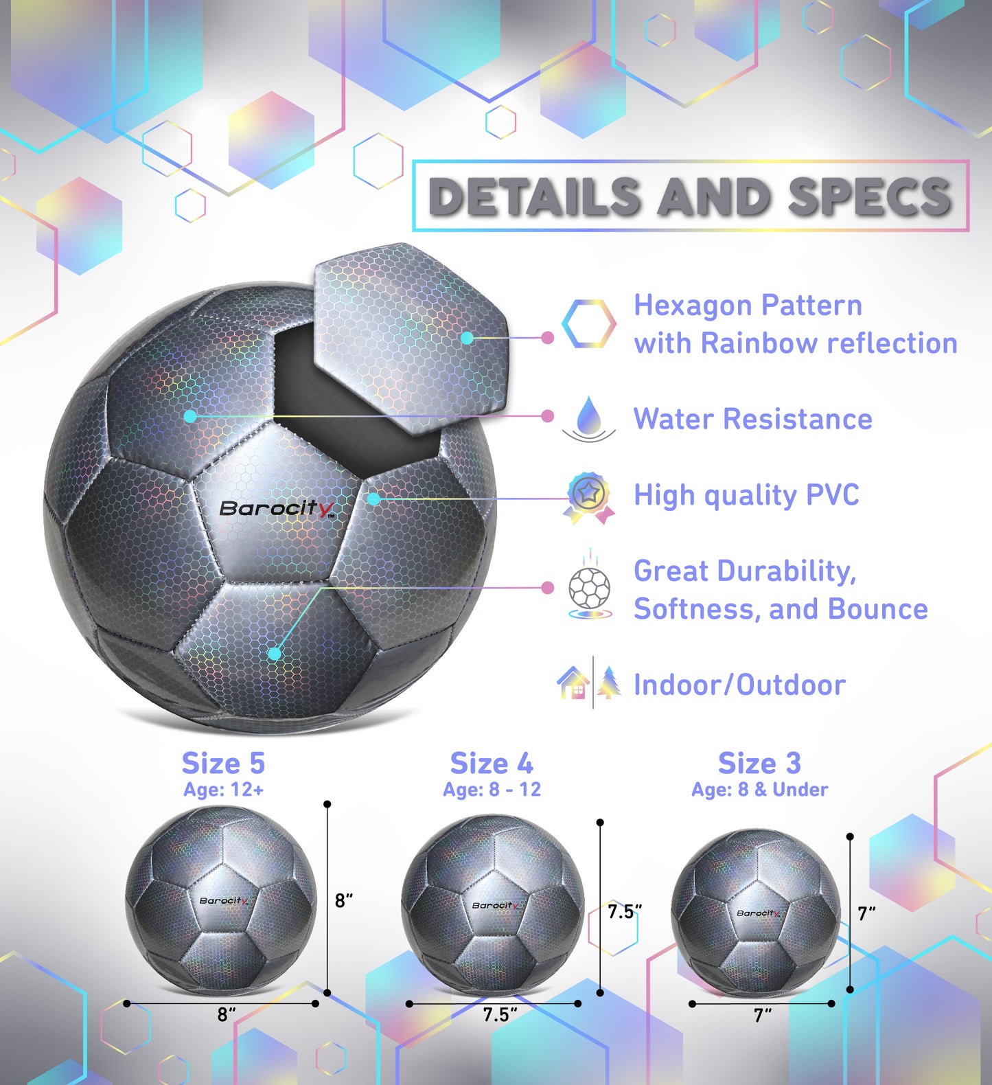 SOCCER BALL - SILVER MODERN PATTERN - SIZE 4