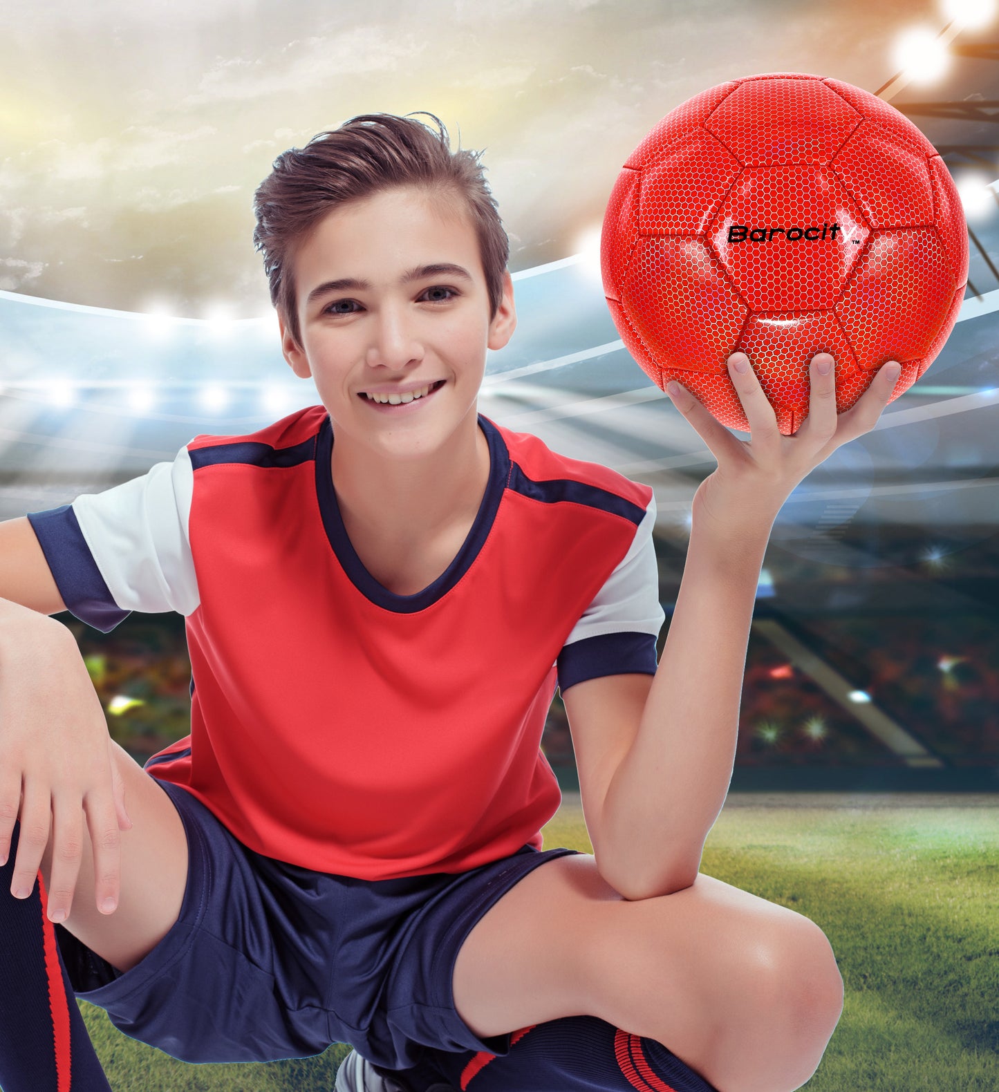 SOCCER BALL - RED MODERN PATTERN - SIZE 4