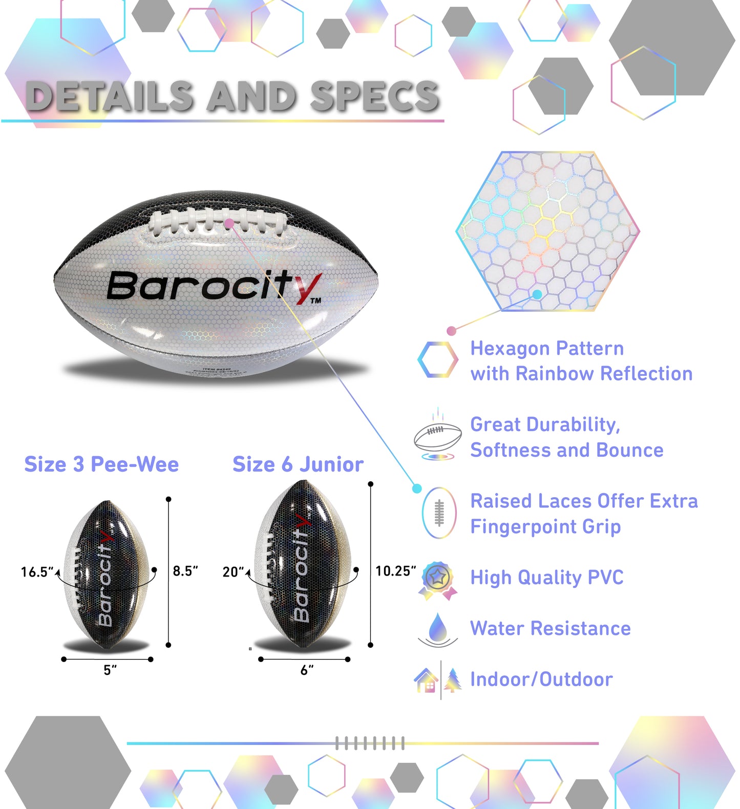 FOOTBALL - MIX SILVER, BLACK, & GOLD MODERN PATTERN - SIZE 6