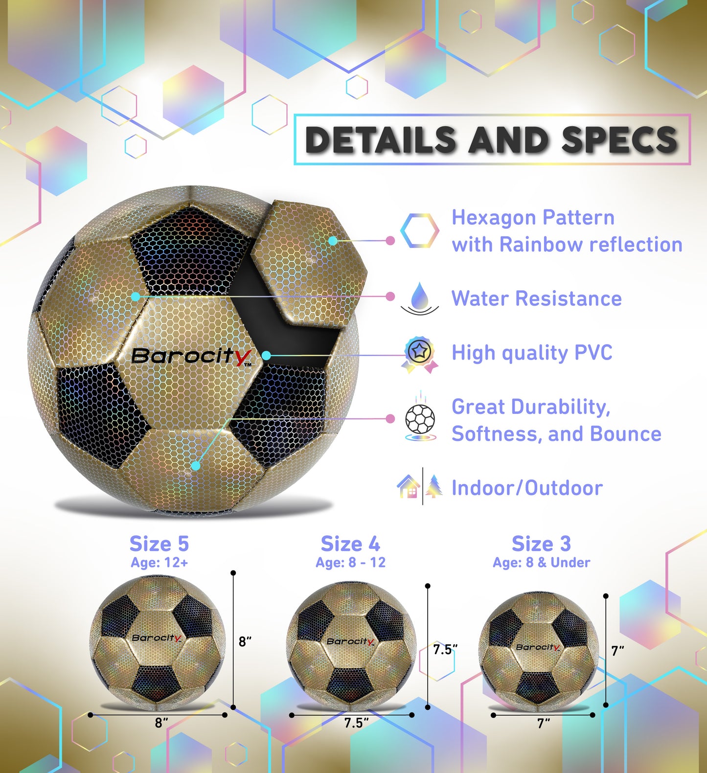 SOCCER BALL - CLASSIC BLACK & GOLD MODERN PATTERN - SIZE 3