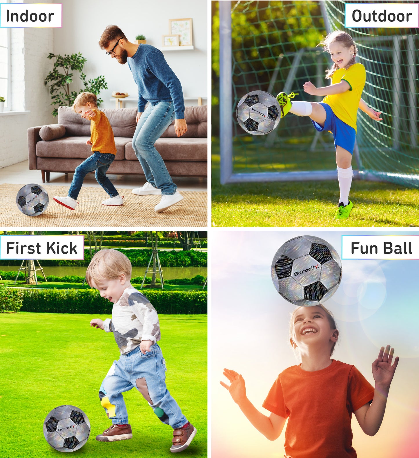 SOCCER BALL - CLASSIC BLACK & SILVER MODERN PATTERN - SIZE 3
