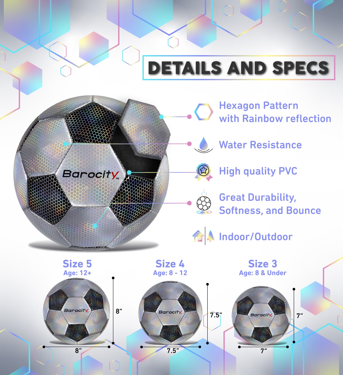 SOCCER BALL - CLASSIC BLACK & SILVER MODERN PATTERN - SIZE 5