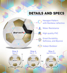 SOCCER BALL - CLASSIC WHITE & GOLD MODERN PATTERN - SIZE 3