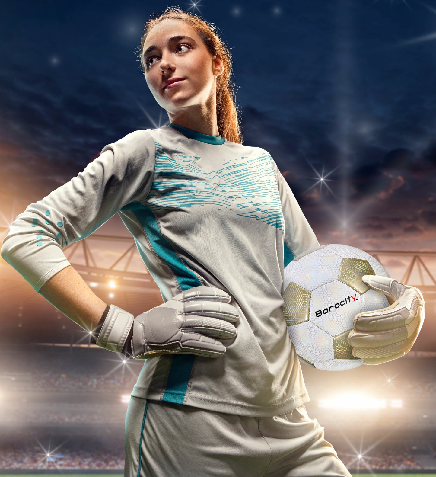 SOCCER BALL - CLASSIC WHITE & GOLD MODERN PATTERN - SIZE 5