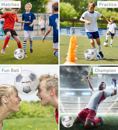 SOCCER BALL - CLASSIC WHITE & SILVER MODERN PATTERN - SIZE 4