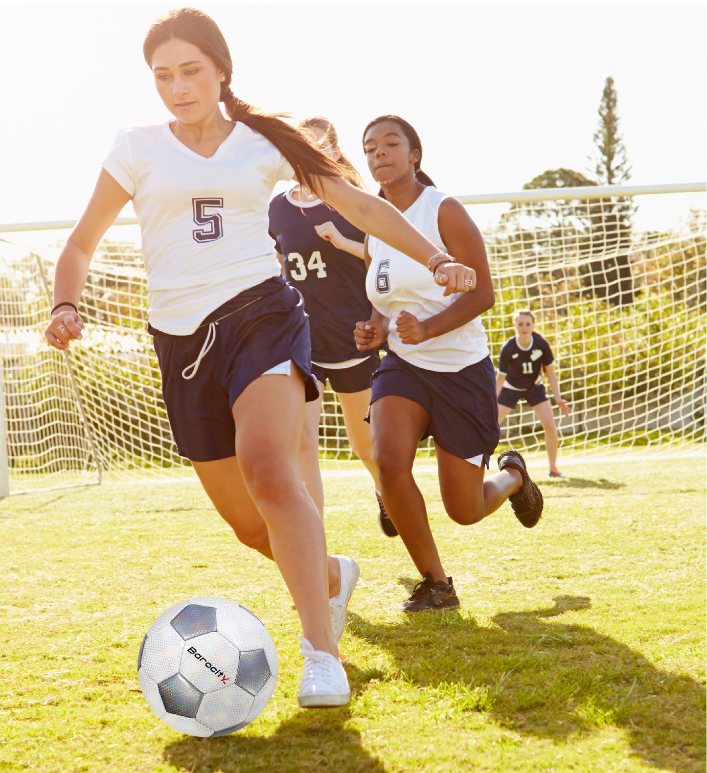 SOCCER BALL - CLASSIC WHITE & SILVER MODERN PATTERN - SIZE 5