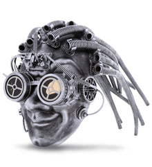 STEAMPUNK - METALLIC SMILING JOKER FACE MASK - SILVER