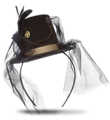STEAMPUNK - VICTORIAN MINI HEADBAND TOP BLACK HAT - GOLD