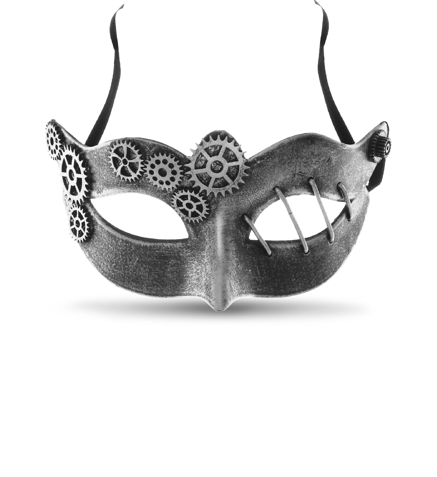STEAMPUNK - VENETIAN METALLIC MASQUERADE GEARS MASK - SILVER