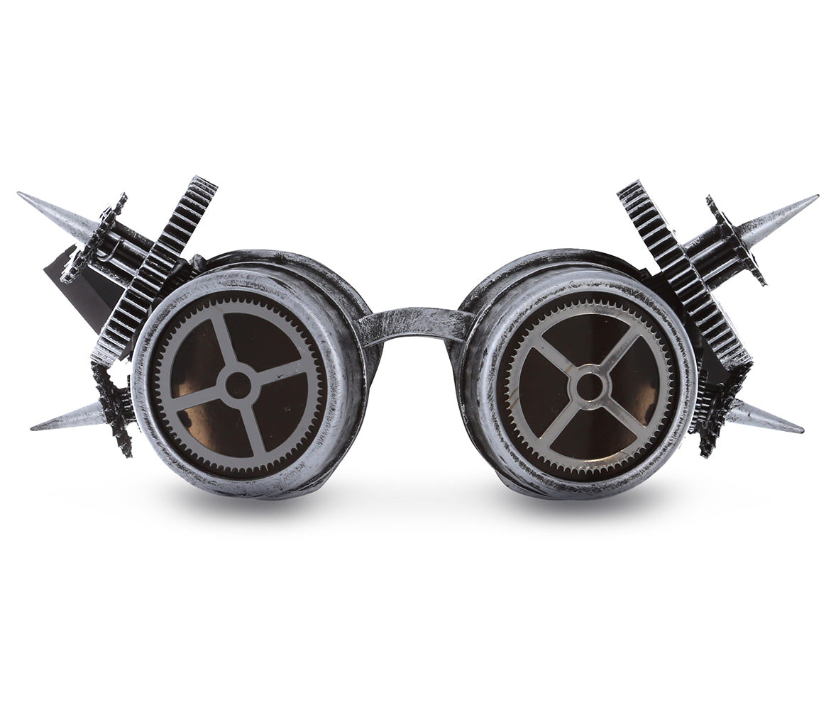 STEAMPUNK - METALLIC SPIKED GEARS GOGGLES - SILVER