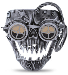 STEAMPUNK - METALLIC MECHANICAL SKULL FACE MASK - SILVER