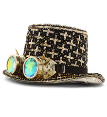 STEAMPUNK - PAILLETTE HAT WITH GOGGLES - GOLD