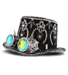 STEAMPUNK - PAILLETTE HAT WITH GOGGLES - SILVER