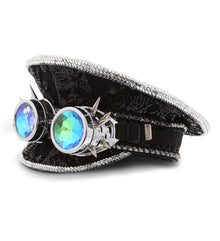STEAMPUNK - CAPTAIN SEQUIN HAT WITH GOGGLES - BLACK