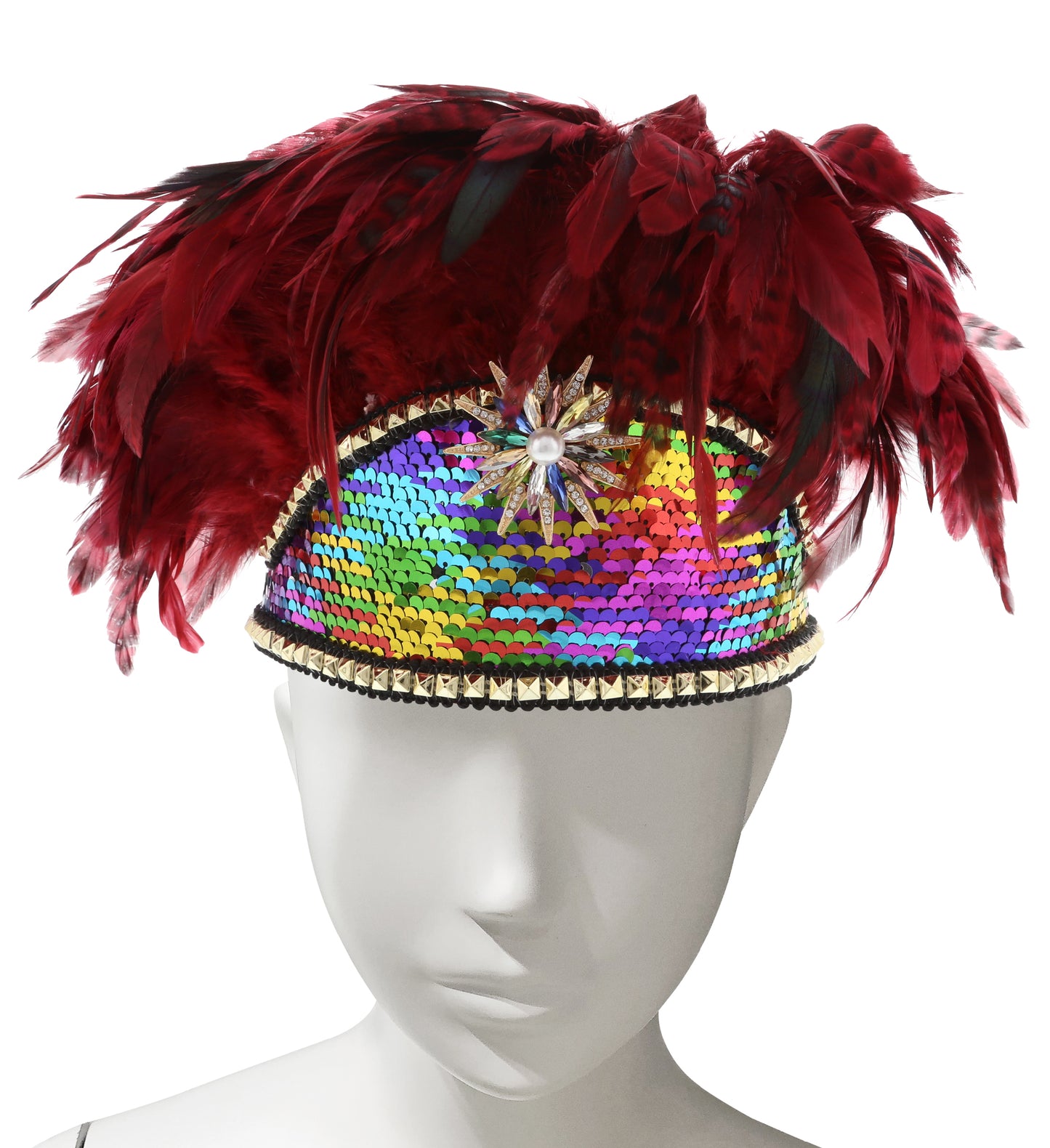 COSTUME - RED FEATHERS SEQUIN HEAD BAND