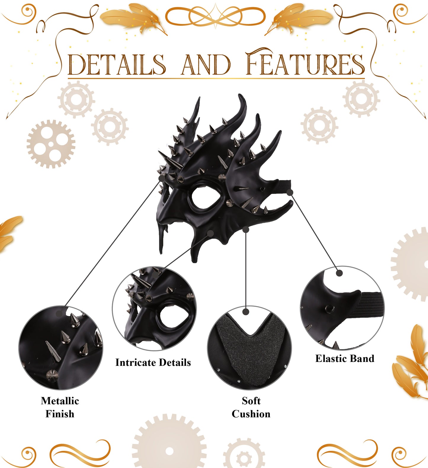 Metallic Devil Mask - Black - Steampunk