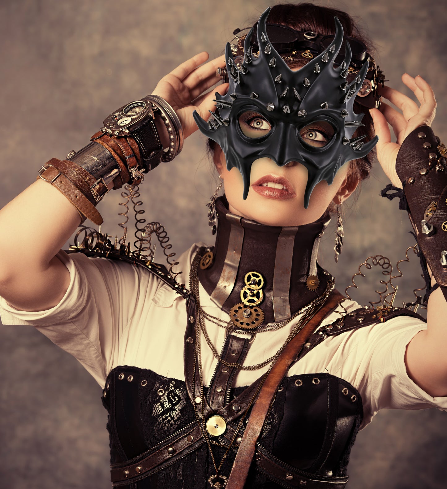 Metallic Devil Mask - Black - Steampunk