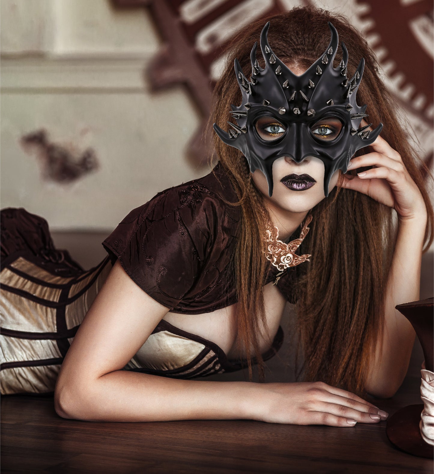 Metallic Devil Mask - Black - Steampunk