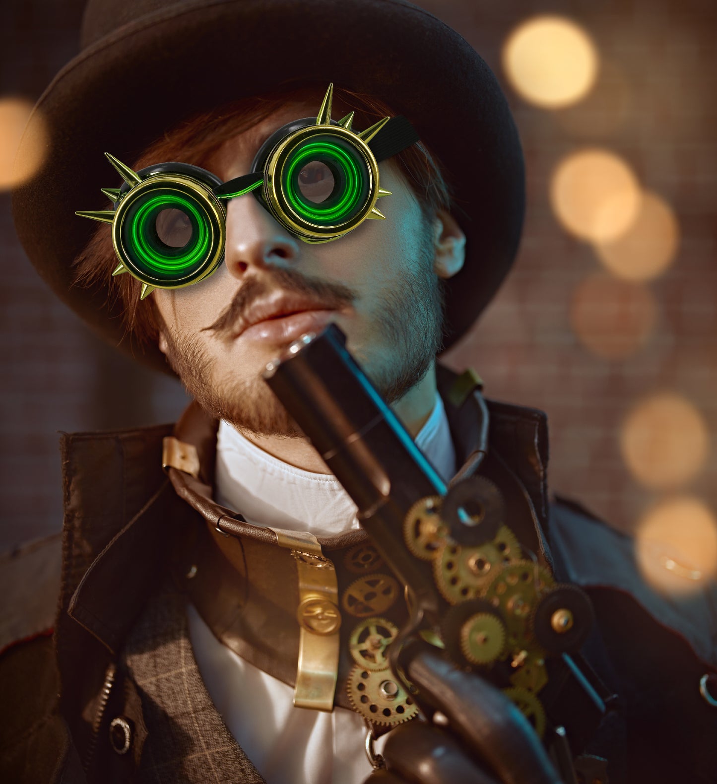 Led Light-Up Glowing Goggles - Gold - Steampunk