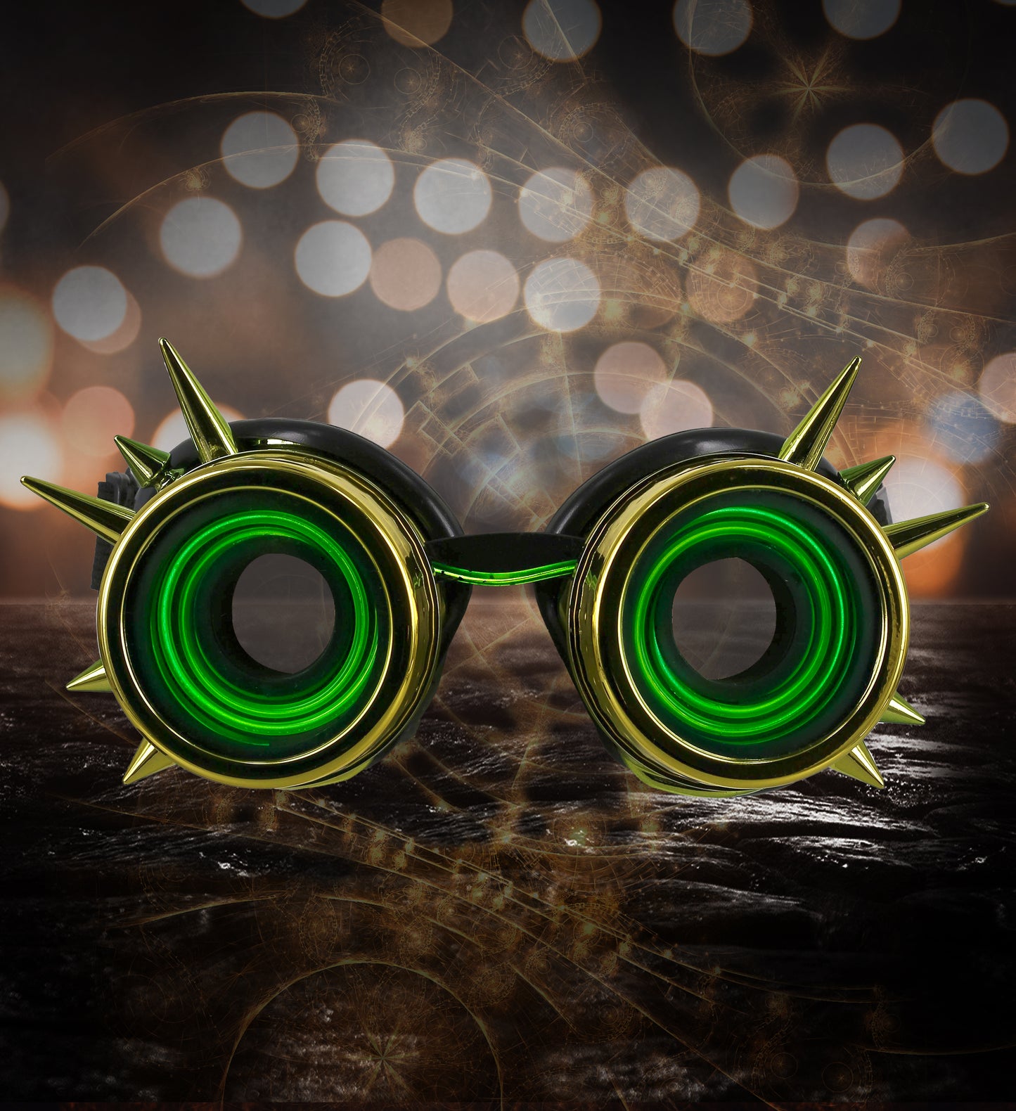 Led Light-Up Glowing Goggles - Gold - Steampunk