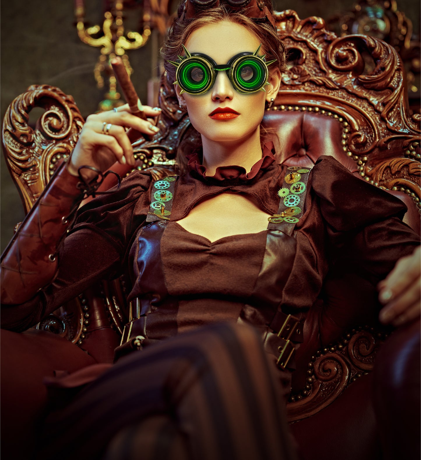 Led Light-Up Glowing Goggles - Gold - Steampunk