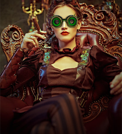 Led Light-Up Glowing Goggles - Gold - Steampunk