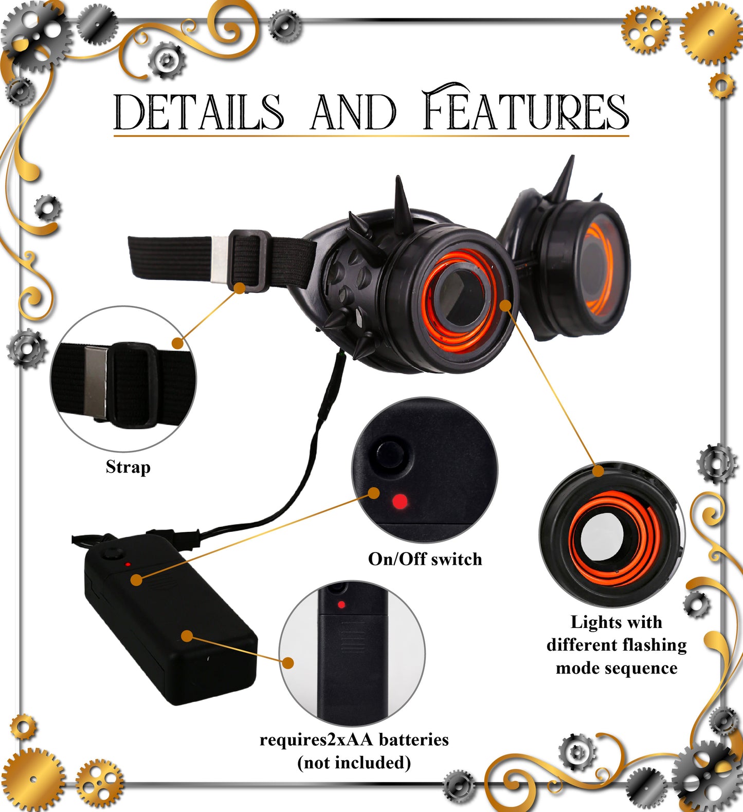 Led Light-Up Glowing Goggles - Black - Steampunk