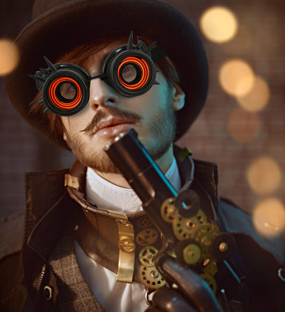 Led Light-Up Glowing Goggles - Black - Steampunk