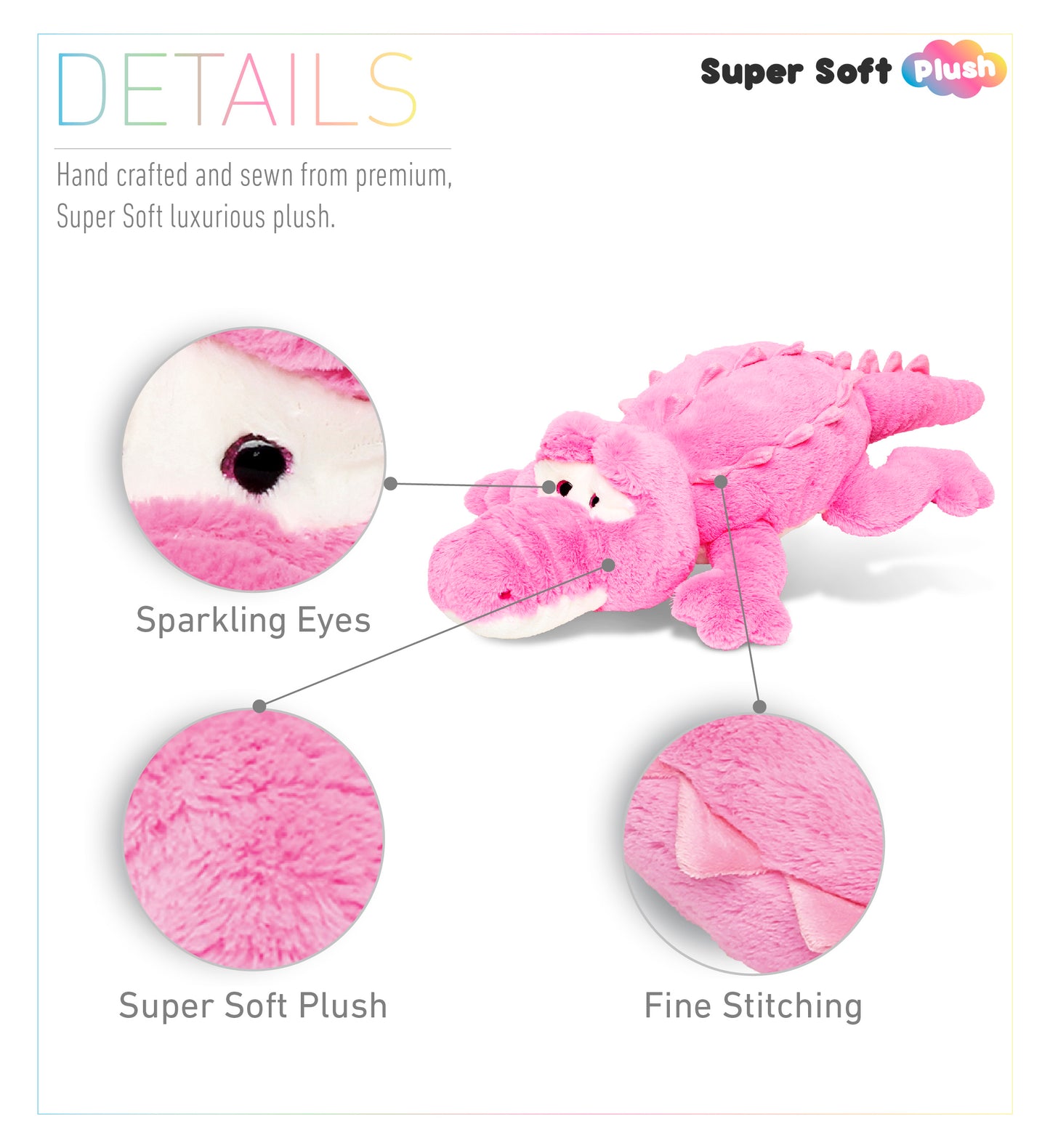 STYLISH PLUSH PILLOW- XL PINK ALLIGATOR