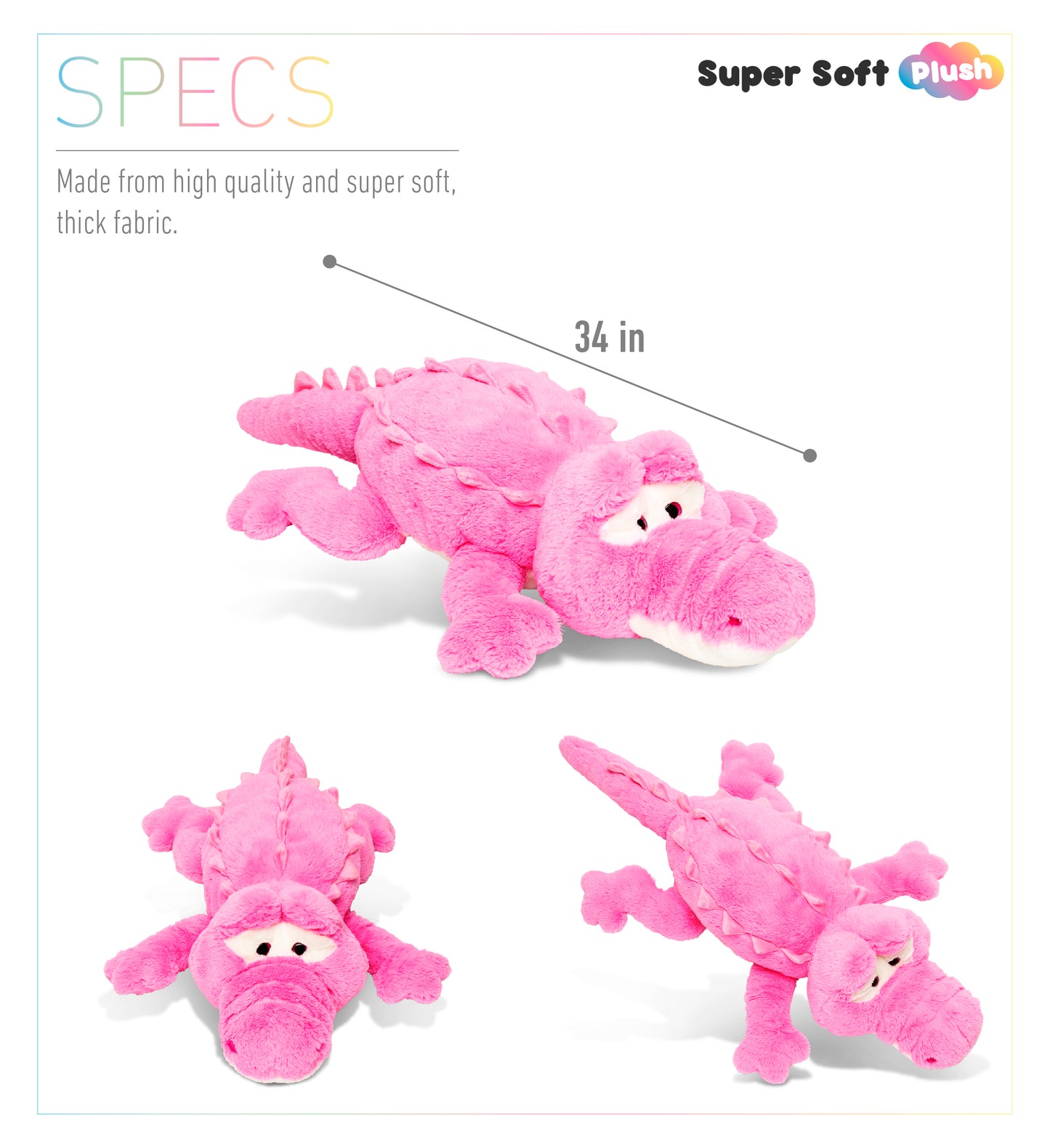 STYLISH PLUSH PILLOW- XL PINK ALLIGATOR