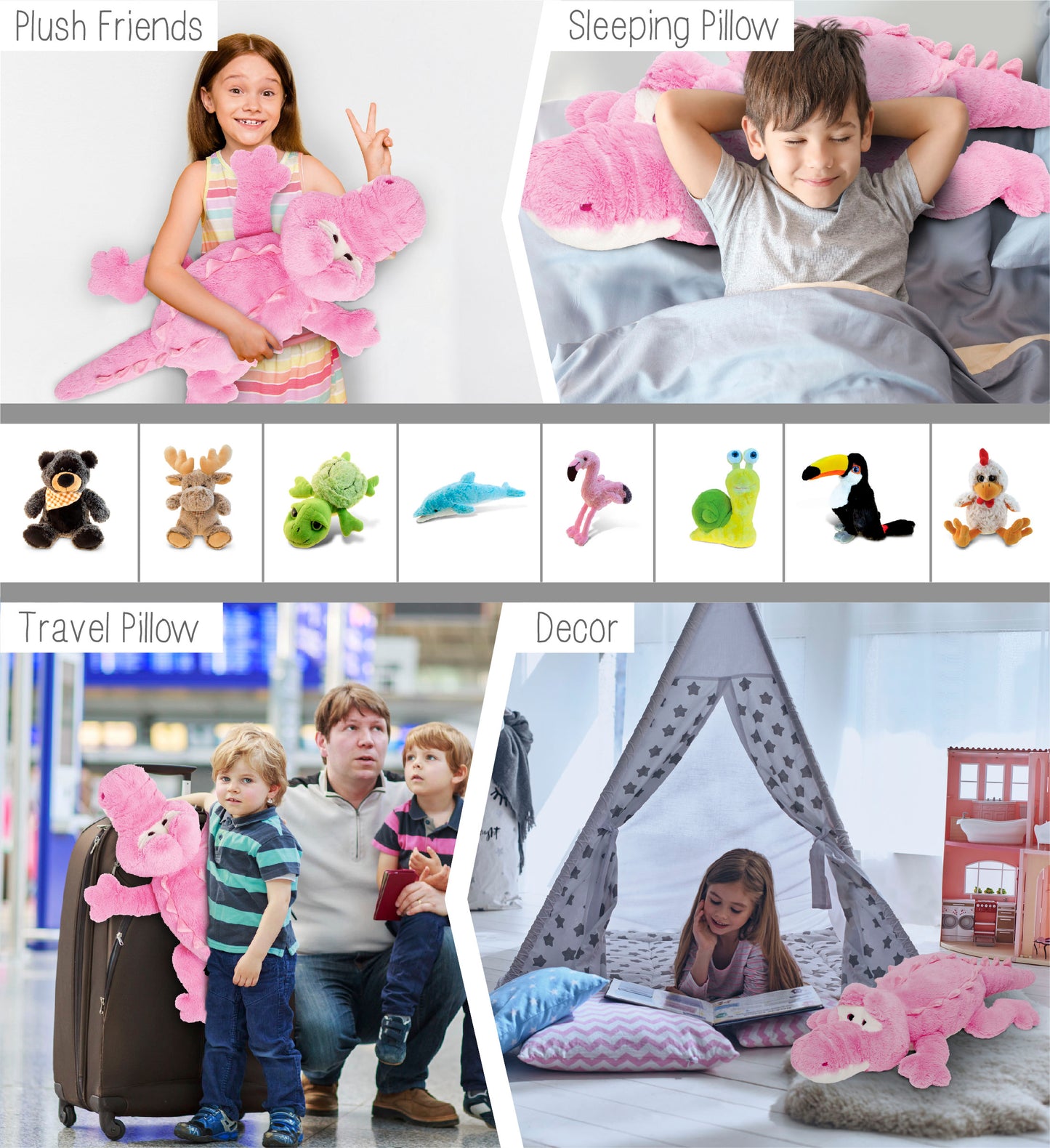 STYLISH PLUSH PILLOW- XL PINK ALLIGATOR