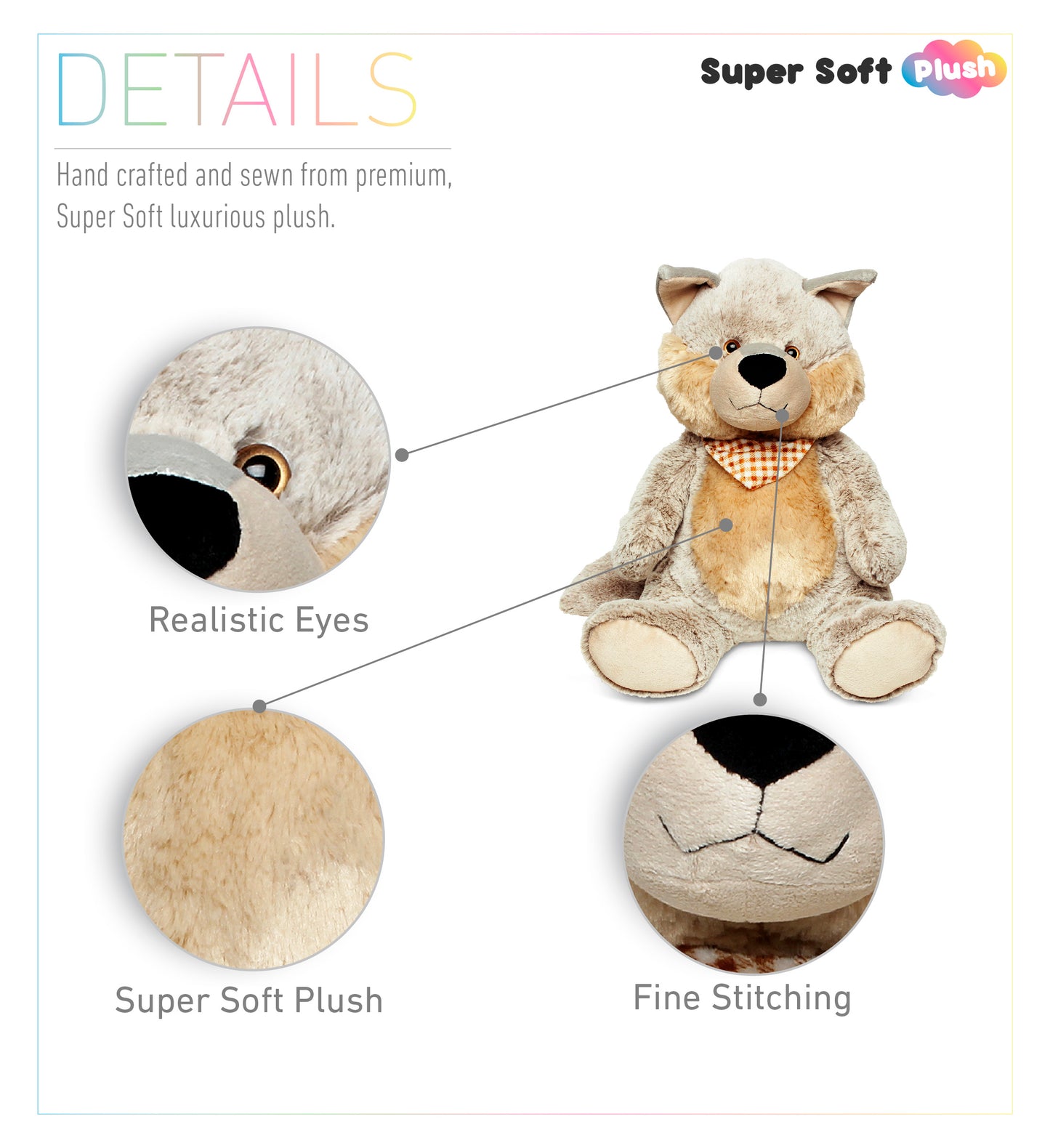 SUPER SOFT PLUSH - SITTING GREY WOLF XL