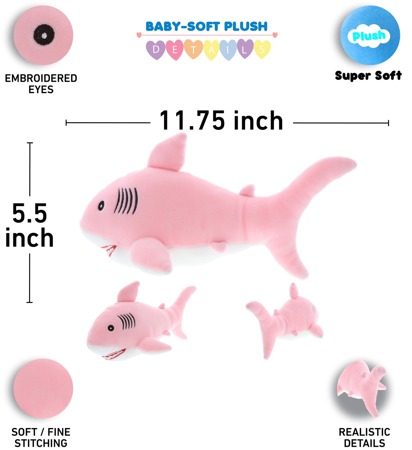 BABY SOFT PLUSH - PINK SHARK